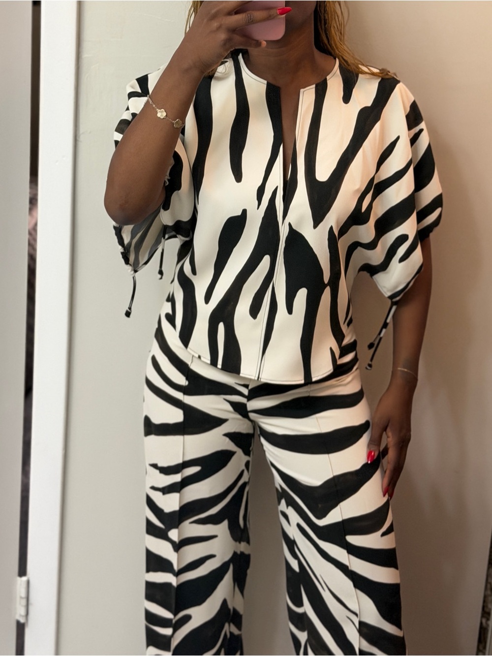 Zara Black & White Zebra-Print Wide-Leg two Piece Set - Picture 6 of 13